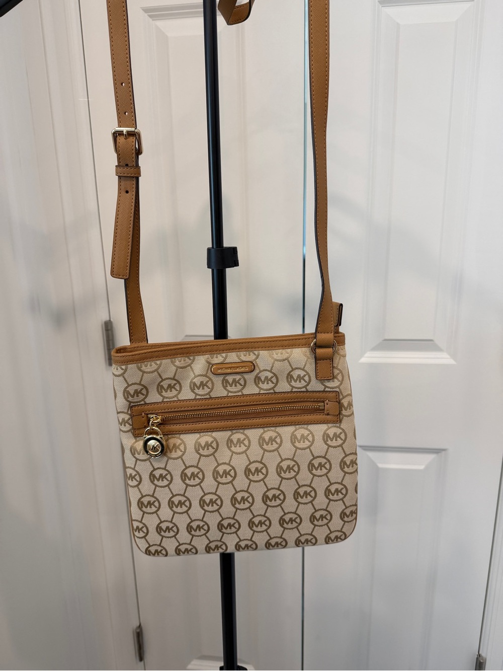 Michael Kors Beige & Tan MK Logo Crossbody Bag